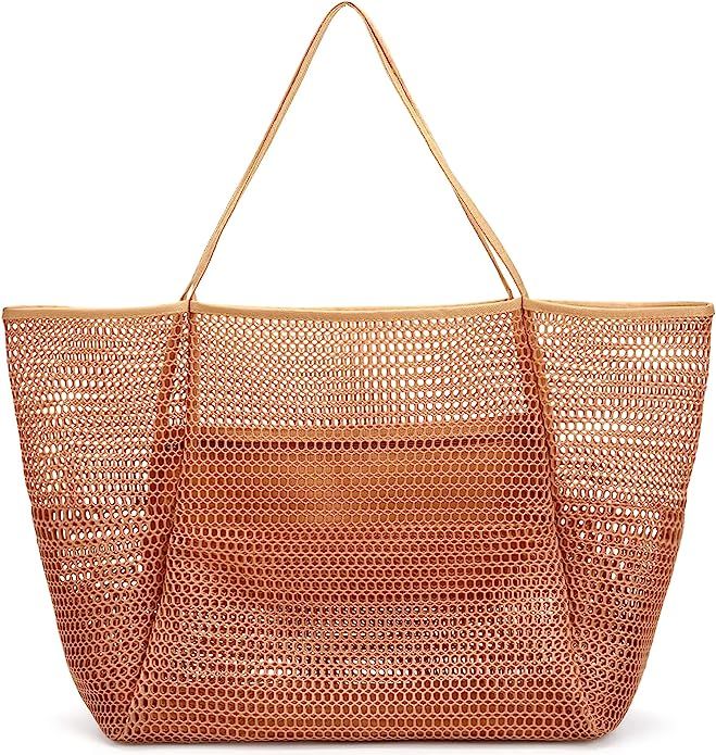 AURUZA Beach Mesh Tote Bag, Casual Beach Tote Bag Hobo for Women Foldable Shoulder Handbag Swimmi... | Amazon (US)