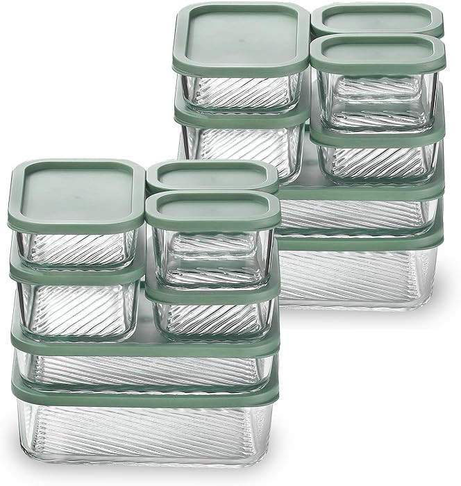 EATEX 14 Pack Glass Meal Prep Containers with Grooved Base, 14 Stackable BPA Free Glass Storage C... | Amazon (US)