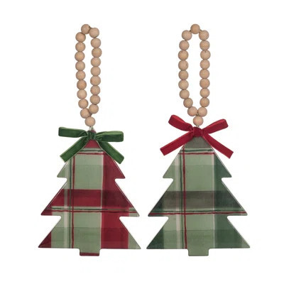 MDF/Polyester Holiday Plaid Tree Ornament Set of 2 - Festive Red Wood Christmas Tree Ornaments for Indoor Use - Perfect for Holiday Decoration, Gift G | Wayfair North America