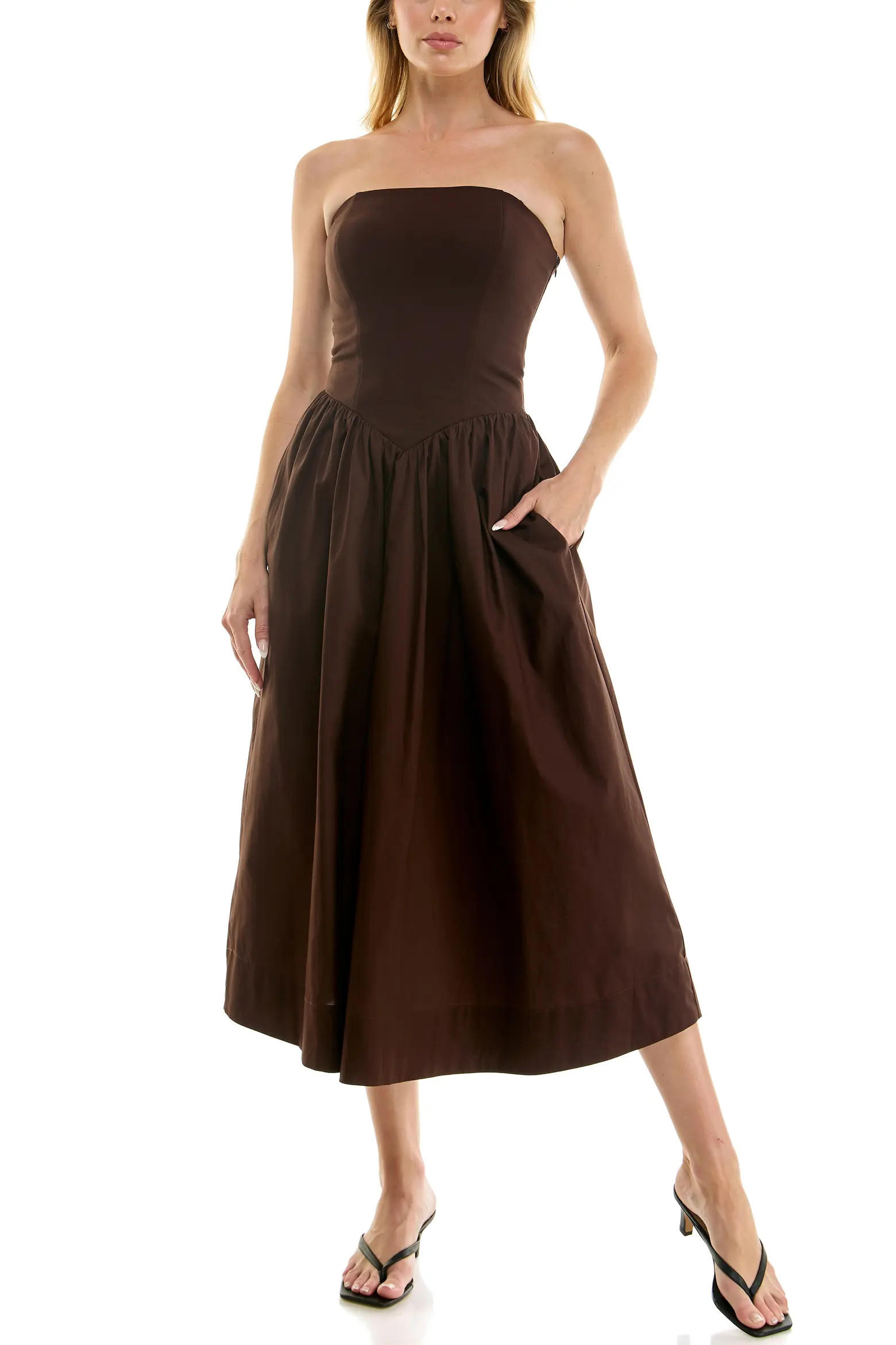 Mixed Media Strapless Midi Dress (Women) | Nordstrom | Nordstrom