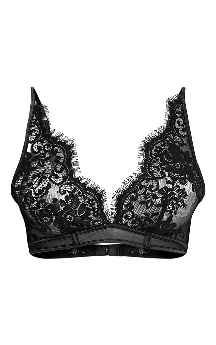 Wendy Black Sheer Lace Soft Bra | PrettyLittleThing UK