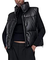 Ailoqing Womens Faux Leather Puffer Vest Zip Up Sleeveless Winter Cropped Jacket(Coffee-L) at Ama... | Amazon (US)