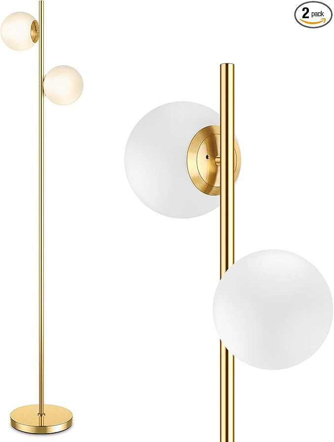 Mid Century Modern 2 Frosted Glass Globe Floor Lamp for Living Room,Contemporary LED Standing Lig... | Amazon (US)