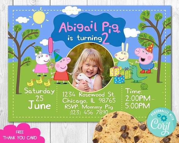 CORJL Peppa Invitation Pig Birthday Party Pig Peppa Invite - Etsy | Etsy (US)