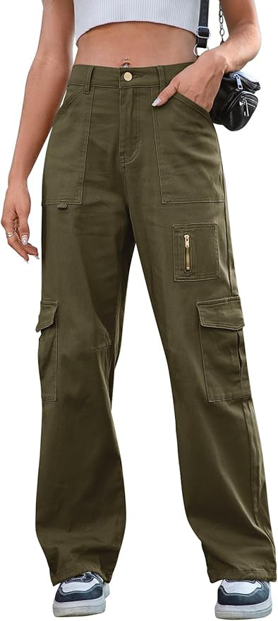 IVIR Cargo Pants Women High Waist Wide Leg Casual Pants with 7 Pockets Stretchy Drawstring Baggy ... | Amazon (US)