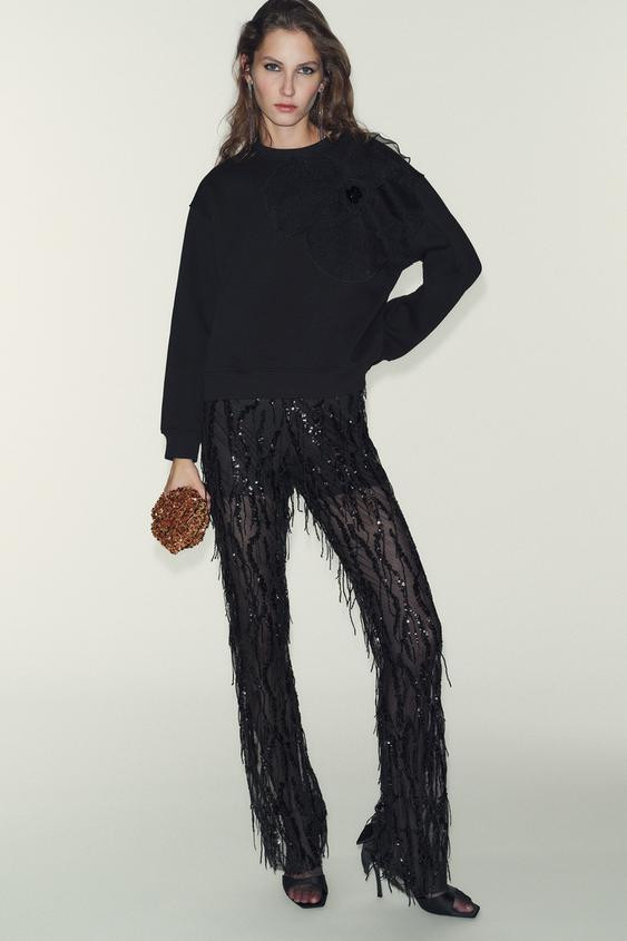 ORGANZA FLOWER SWEATSHIRT | Zara US