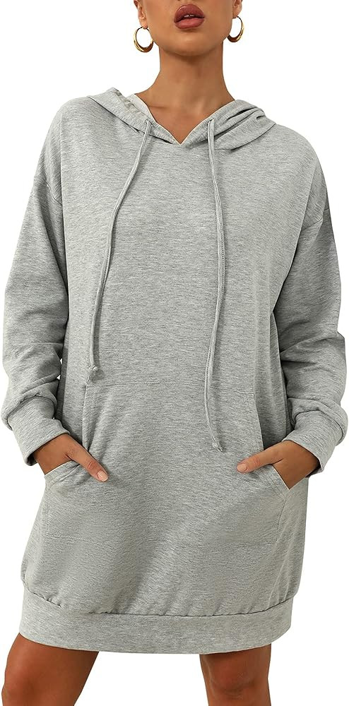 Quenteen Women Christmas Hooded Dress Casual Long Sleeve Oversized Sweatshirts Dress with Pocket | Amazon (US)