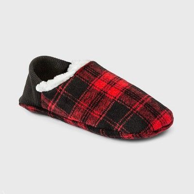 Adult Plaid Sherpa Lined Pull-On Slipper Socks with Huggable Heel & Grippers - Wondershop™ Red/... | Target
