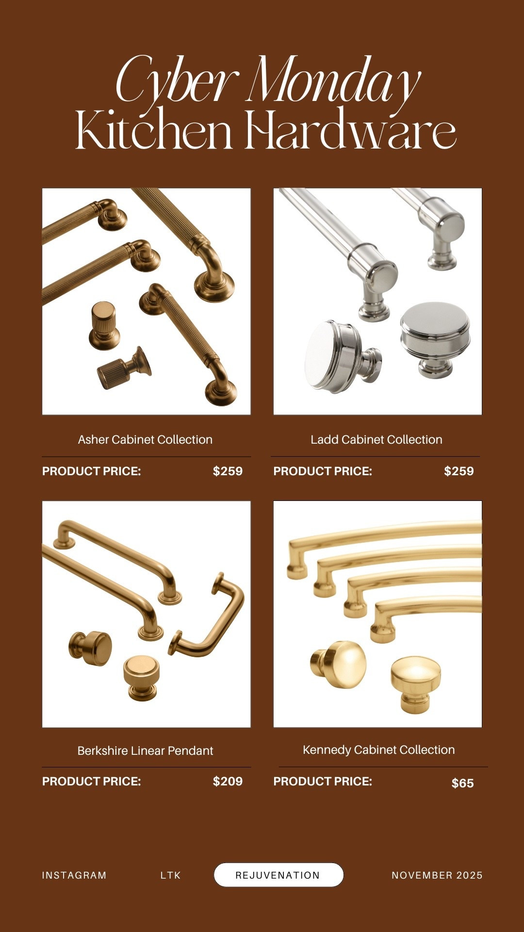 Rounded up the best Rejuvenation hardware pieces that instantly elevate a kitchen, think oversized pulls, knurled knobs, mixed-metal finishes, and those clean modern lines everyone loves.
Perfect for quick upgrades that make a big design impact. Everything is linked in my LTK so you can shop the Cyber Monday deals while they last! 🤍🔧
FREE SHIPPING WITH CODE FREESHIP
#Rejuvenation #KitchenHardware #ModernKitchenDesign 

#LTKCyberWeek #LTKHome