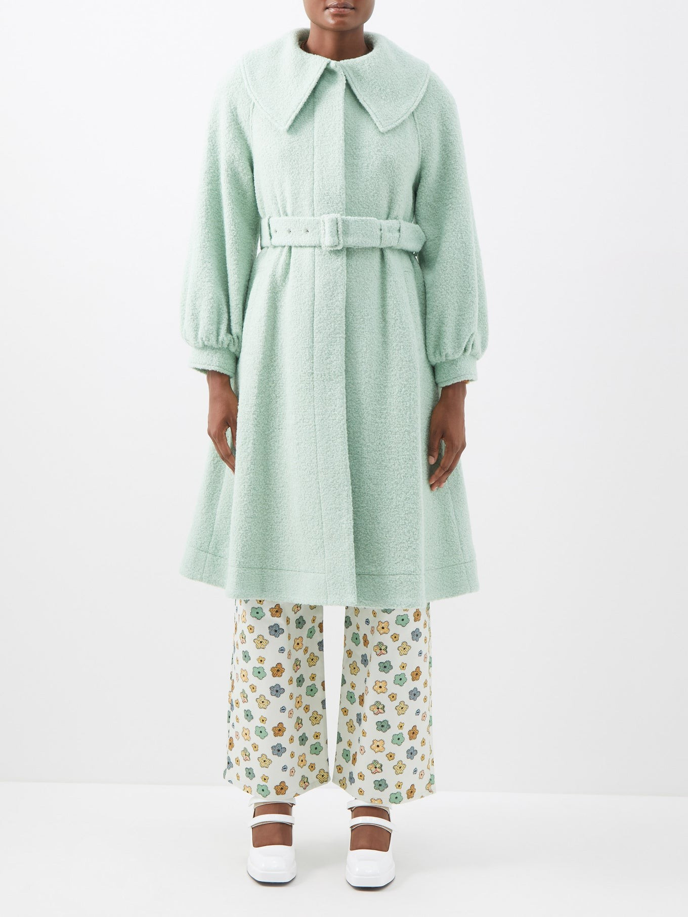 Oversized-collar wool-blend bouclé trench coat | Shrimps | Matches (US)