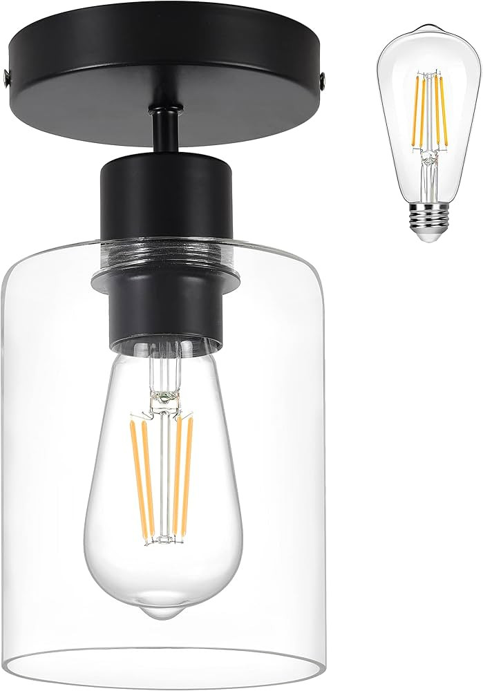 AyshwillDec Semi Flush Mount Ceiling Light with Clear Glass Shade Matte Black Finish Kitchen Ligh... | Amazon (US)
