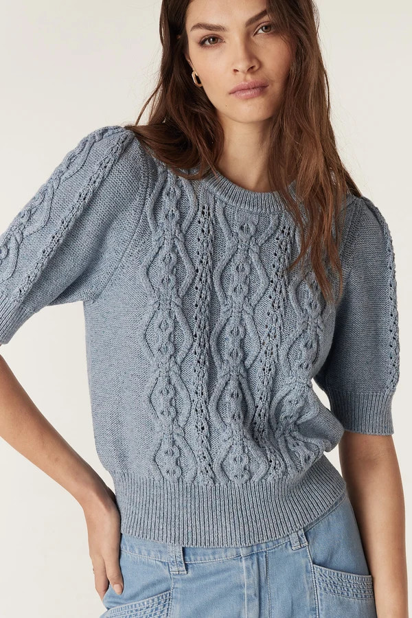 Tavi Cotton Linen Knit Top  - Dusty Blue | Cable Melbourne