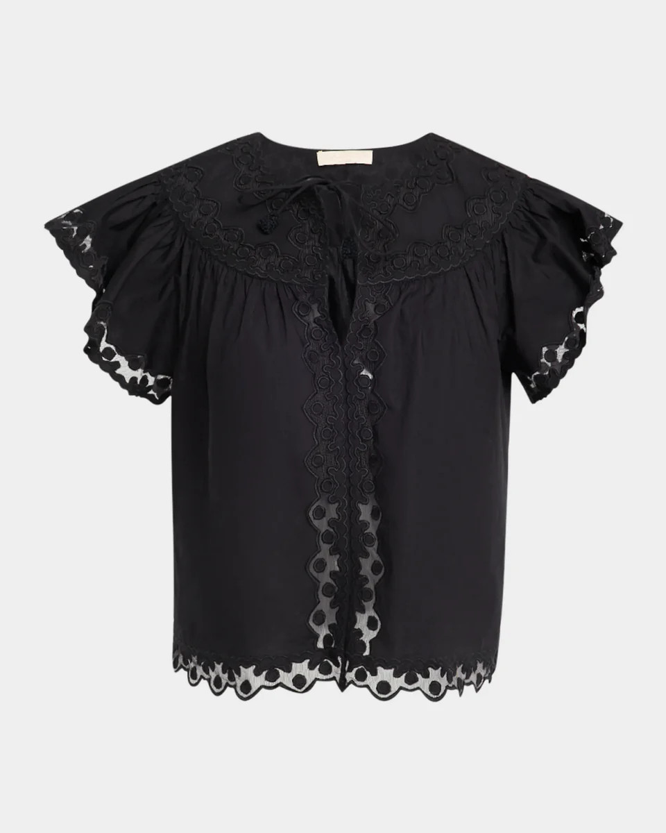 Effie Flutter Sleeve Top - Noir | Ulla Johnson