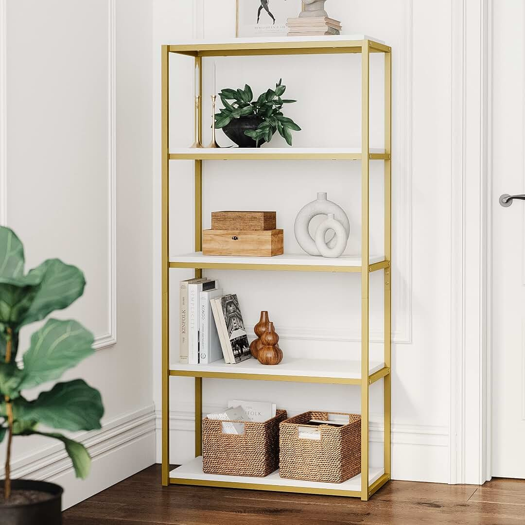 Nathan James Oscar Modern 5-Shelf Bookcase Industrial Bookshelf with Metal Frame and Wood Storage Sh | Amazon (US)