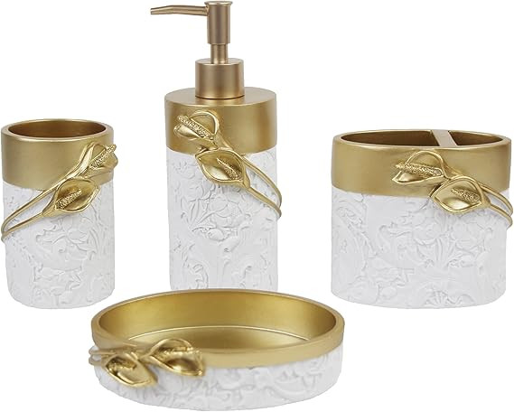 Hymmah Bathroom Accessories Set,Golden Design Toothbrush Holder,Farmhouse Bathroom Decor,4 Pcs Re... | Amazon (US)