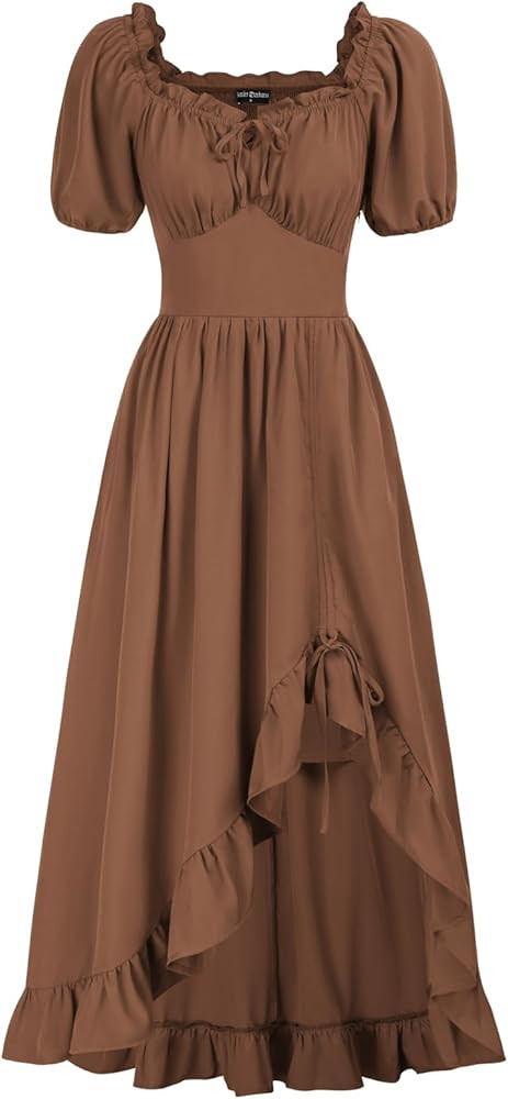 Scarlet Darkness Renaissance Faire Costume Women Cottagecore Corset Dress Ruffle Maxi Dress with ... | Amazon (US)