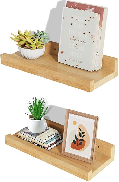 Wood Floating Shelves Wall Mounted, Shelves for Wall Decor Storage, Natural Solid Wood Picture Le... | Amazon (US)