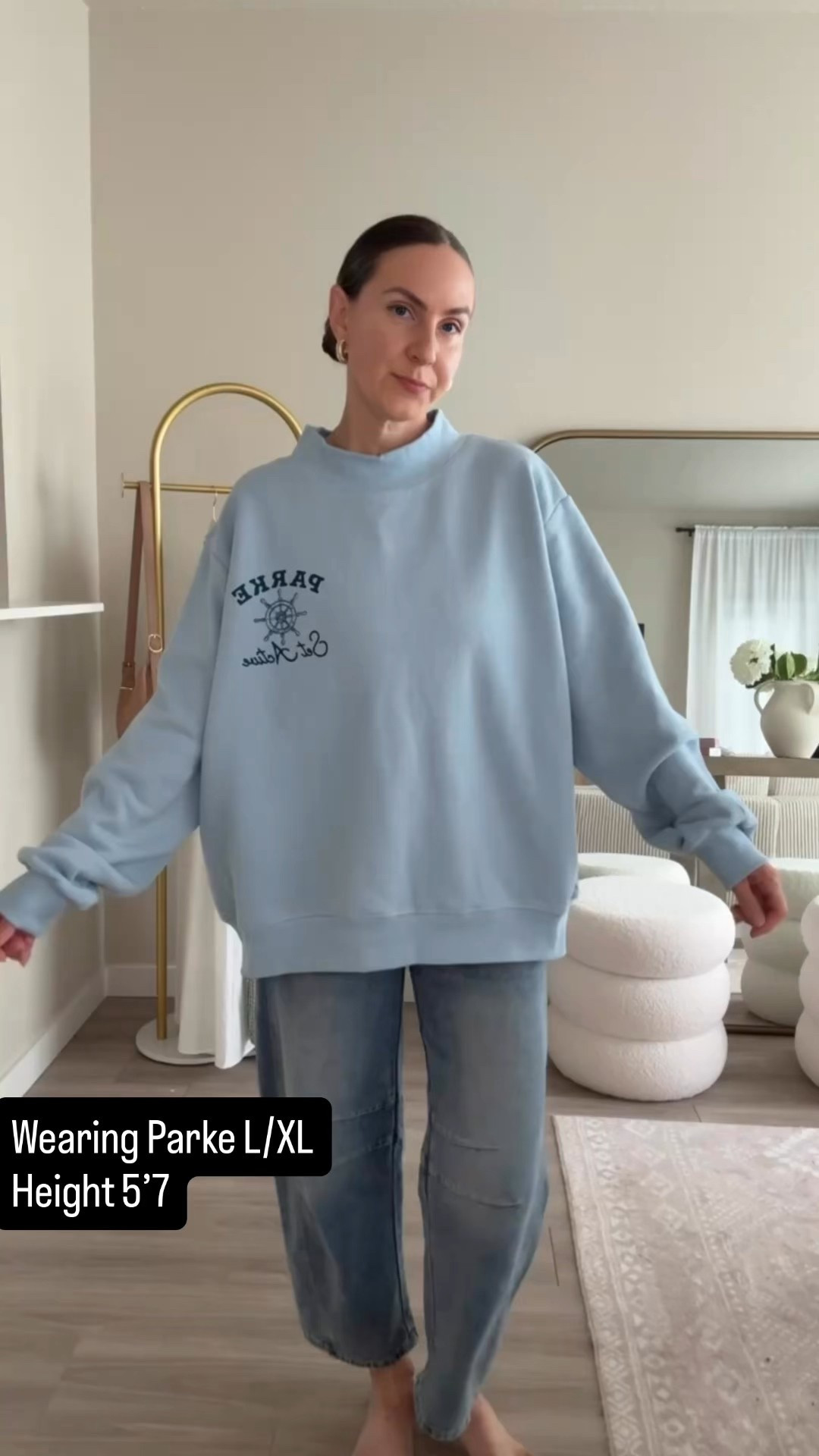 I own several parke sweatshirts.  I used to order s/m but I liked those oversized fit as well.  Posting as a reference if you like to size up
#parke @parke