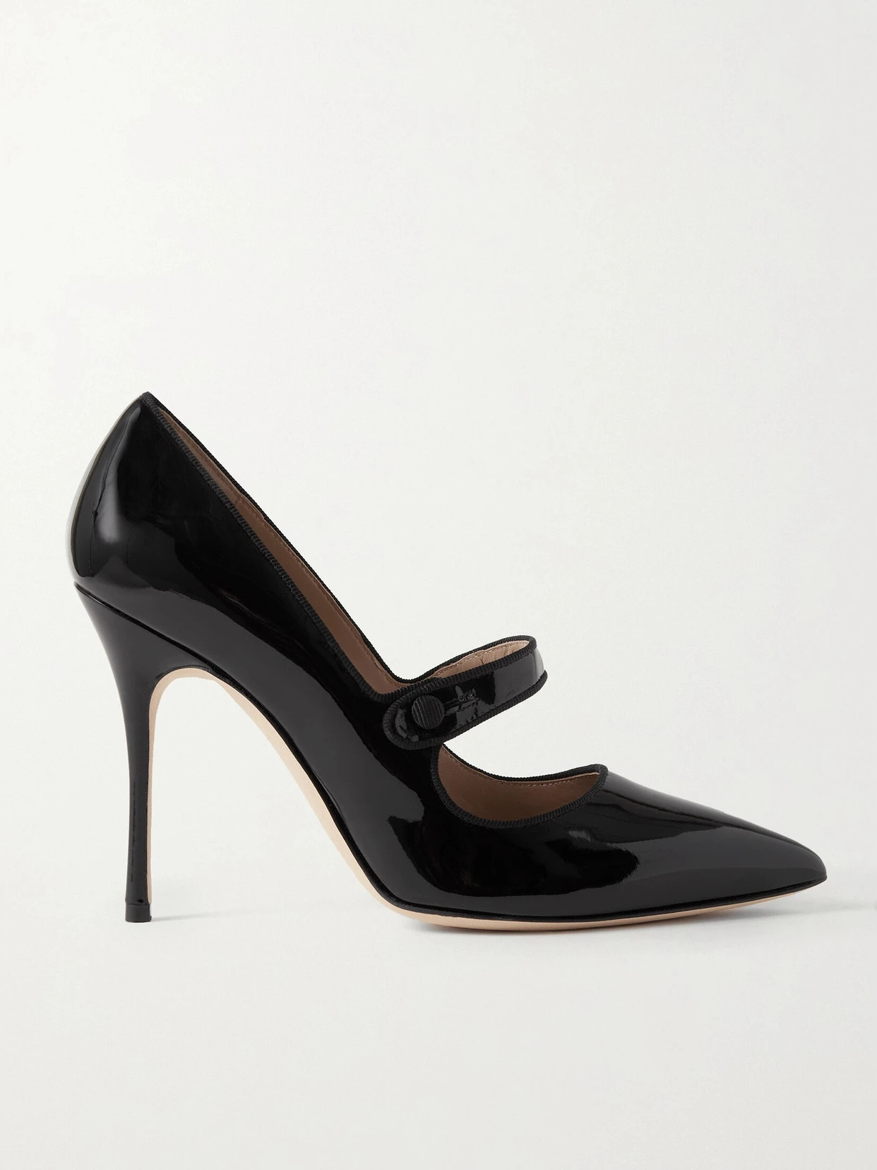 Manolo Blahnik - Campari 105 Grosgrain-trimmed Patent-leather Pumps - Black | NET-A-PORTER (US)