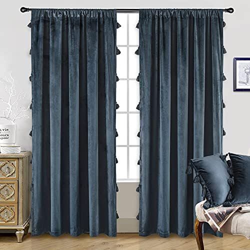 DriftAway Boho Velvet Handmade Tassel Curtain Room Darkening Thermal Insulated Window Curtain Rod... | Amazon (US)
