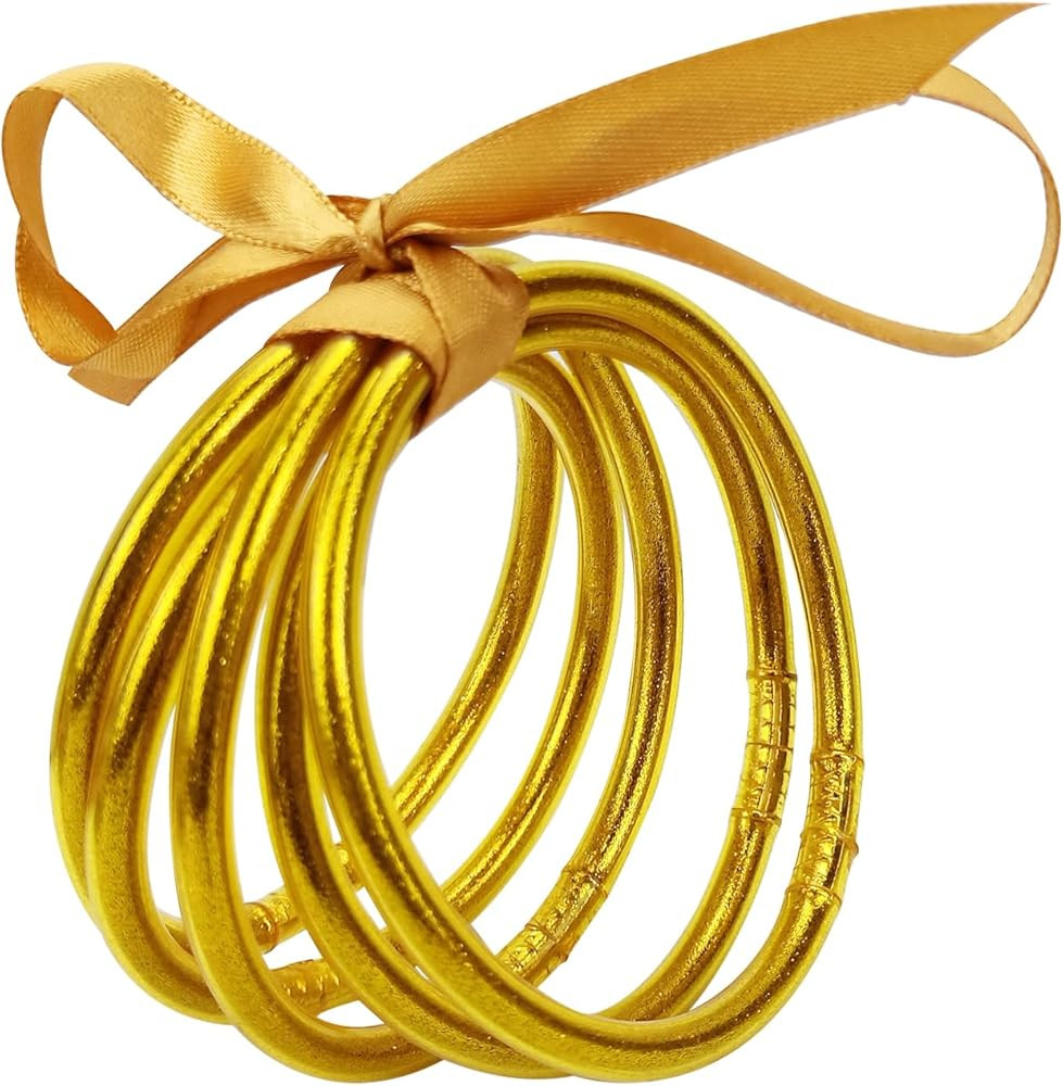 5PCS Glitter Jelly Bangle Bracelet Set - Gold Sparkling Fashion Bangle Bracelet Jewelry - Lightwe... | Amazon (US)