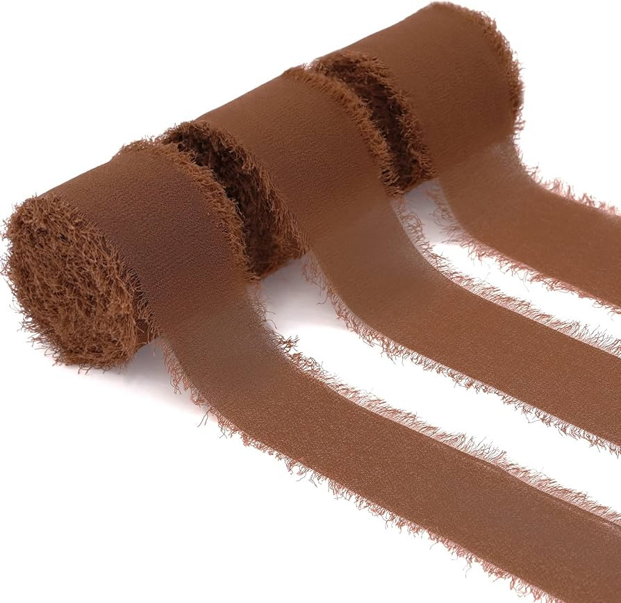 WEIERYUE 1.5" x 7 Yards Set of 3 Rolls Chiffon Tassel Ribbon Handmade Chiffon Ribbon Silky Frayed... | Amazon (US)