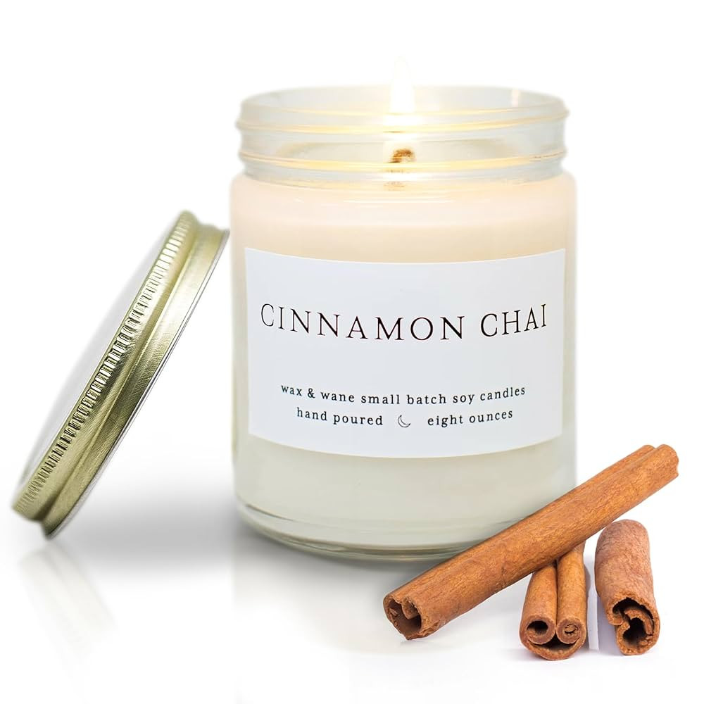 Wax & Wane Cinnamon Chai Modern 8oz Handmade Candle For Men and Women - Long Burning 40+ Hours Ca... | Amazon (US)