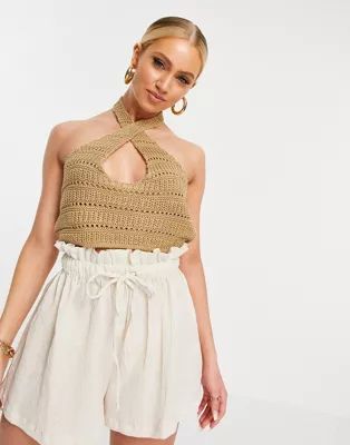 ASOS DESIGN - Top dos-nu en crochet torsadé sur le devant (pièce d’ensemble) - Taupe | ASOS (Global)