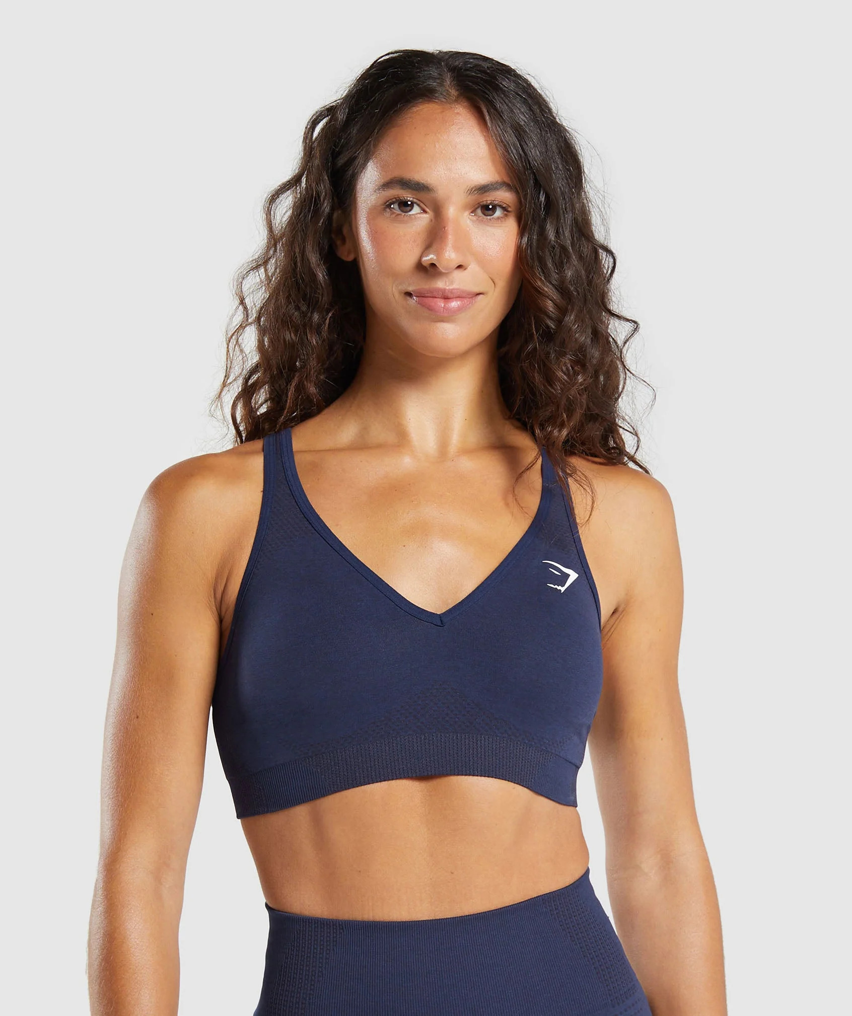 Gymshark Vital Seamless V Neck Sports Bra - Heavy Blue/ Marl | Gymshark UK