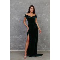 Off-Shoulder Velvet Mermaid Dress, Dark Green Wedding Evening Gown | Etsy (US)