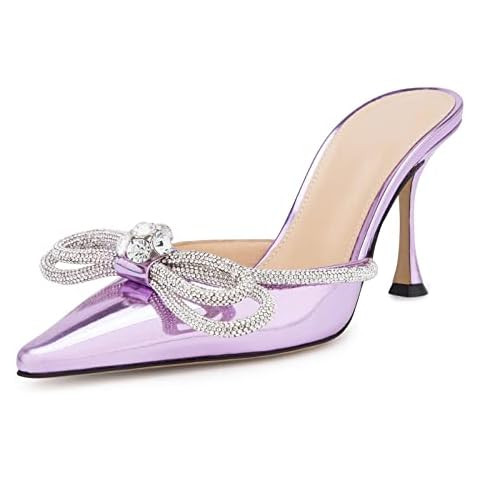 LauraVicci Women High Heeled Mules Pointed Toe Crystal Rhinestones Bow Sandals Stiletto Backless ... | Amazon (US)