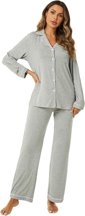 Aamikast Women's Pajama Sets Long Sleeve Button Down Sleepwear Nightwear Soft Pjs Lounge Sets | Amazon (US)