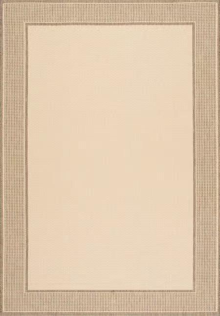 Beige Monochrome Bordered Indoor/Outdoor 6' 3" x 9' Area Rug | Rugs USA