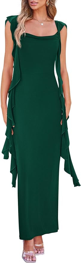 PRETTYGARDEN Women's 2025 Summer Wedding Guest Dress Sleeveless Ruffle Formal Cocktail Party Maxi... | Amazon (US)