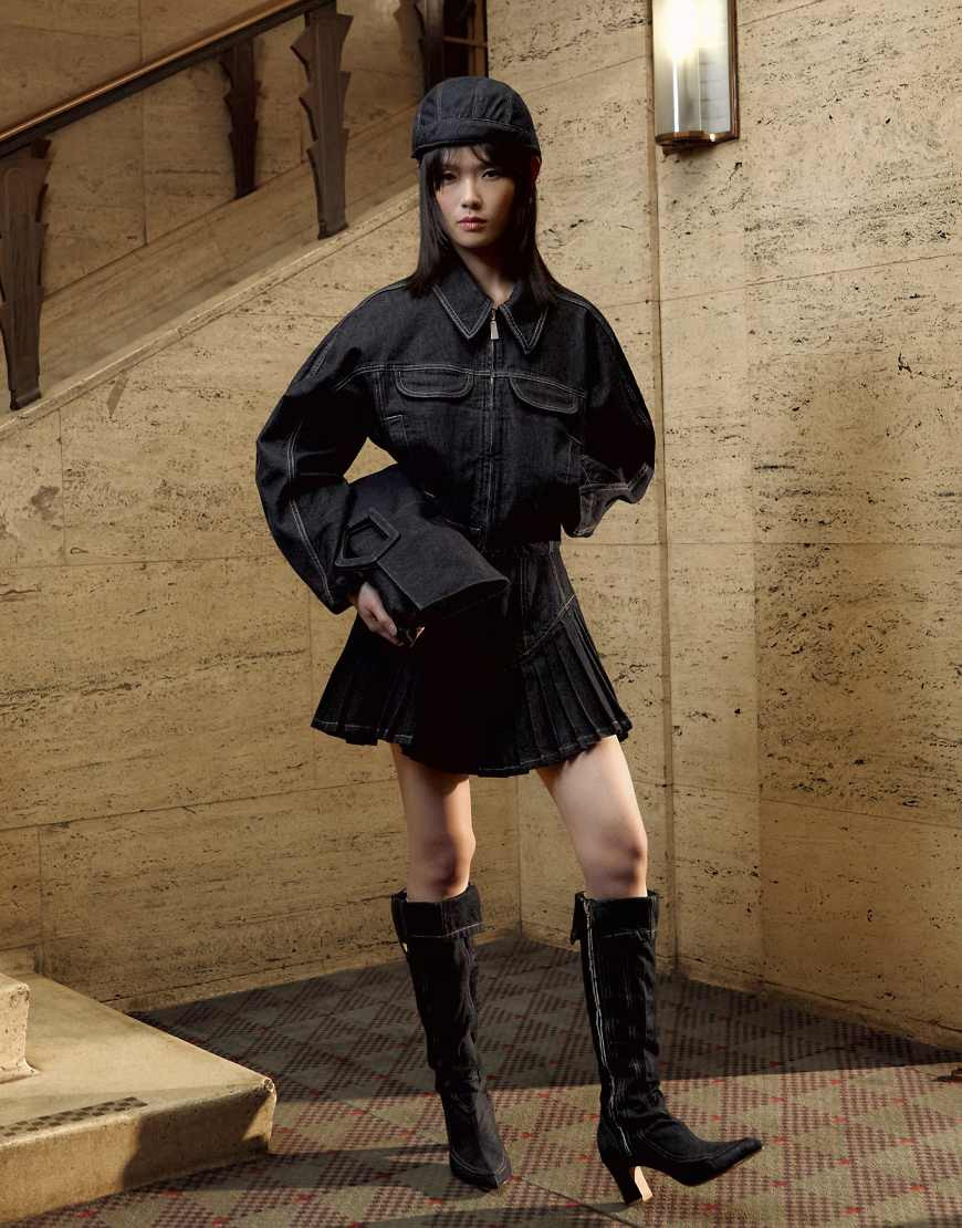 Tolu Coker x Topshop denim super mini pleated skirt circular design in deep blue | ASOS (Global)