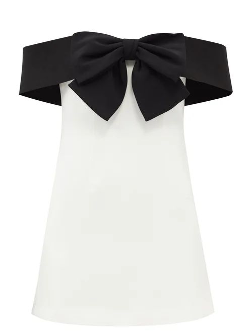 Self-portrait - Off-the-shoulder Bow-embellished Mini Dress - Womens - White Black | Matches (US)