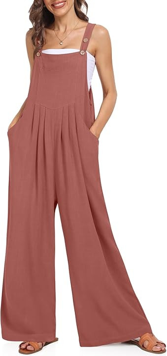 UEU Women's Straps Sleeveless Casual Jumpsuits Rompers Wide Leg Loose Bib Overalls with Pockets | Amazon (US)