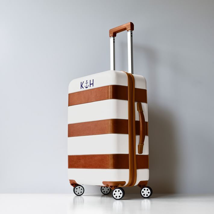 Striped Leather Carry-On Luggage | Mark and Graham