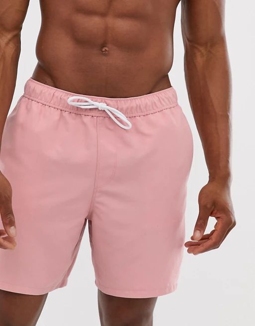 ASOS DESIGN swim shorts in light pink mid length | ASOS US