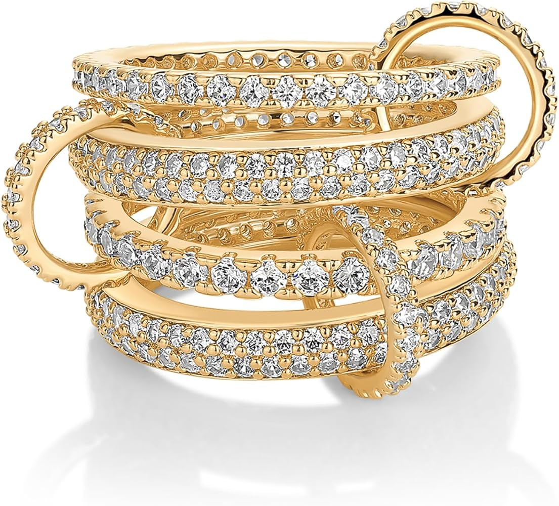 PAVOI 14K Gold Plated Interlocking Ring for Women - Chunky Connected Bands Interlock Stackable Ri... | Amazon (US)