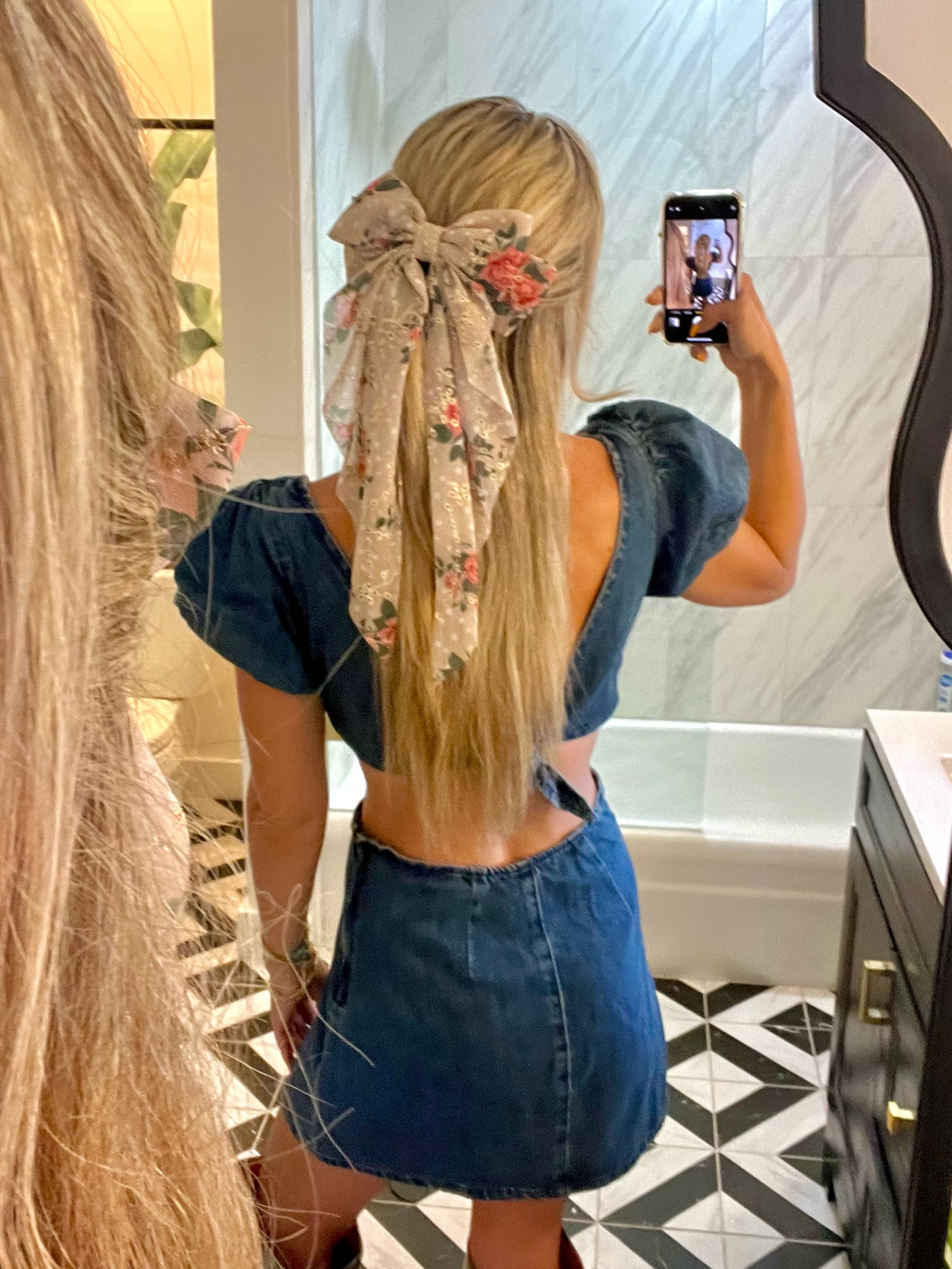 Cutest bow detail for a country concert. Floral hair clip. Denim dress. Spring outfit. Details 💕
Megan Moroney. Luke Combs. Morgan Wallen. George Strait. Chris Stapleton. Jason Aldean  

#LTKstyletip #LTKsalealert #LTKbeauty