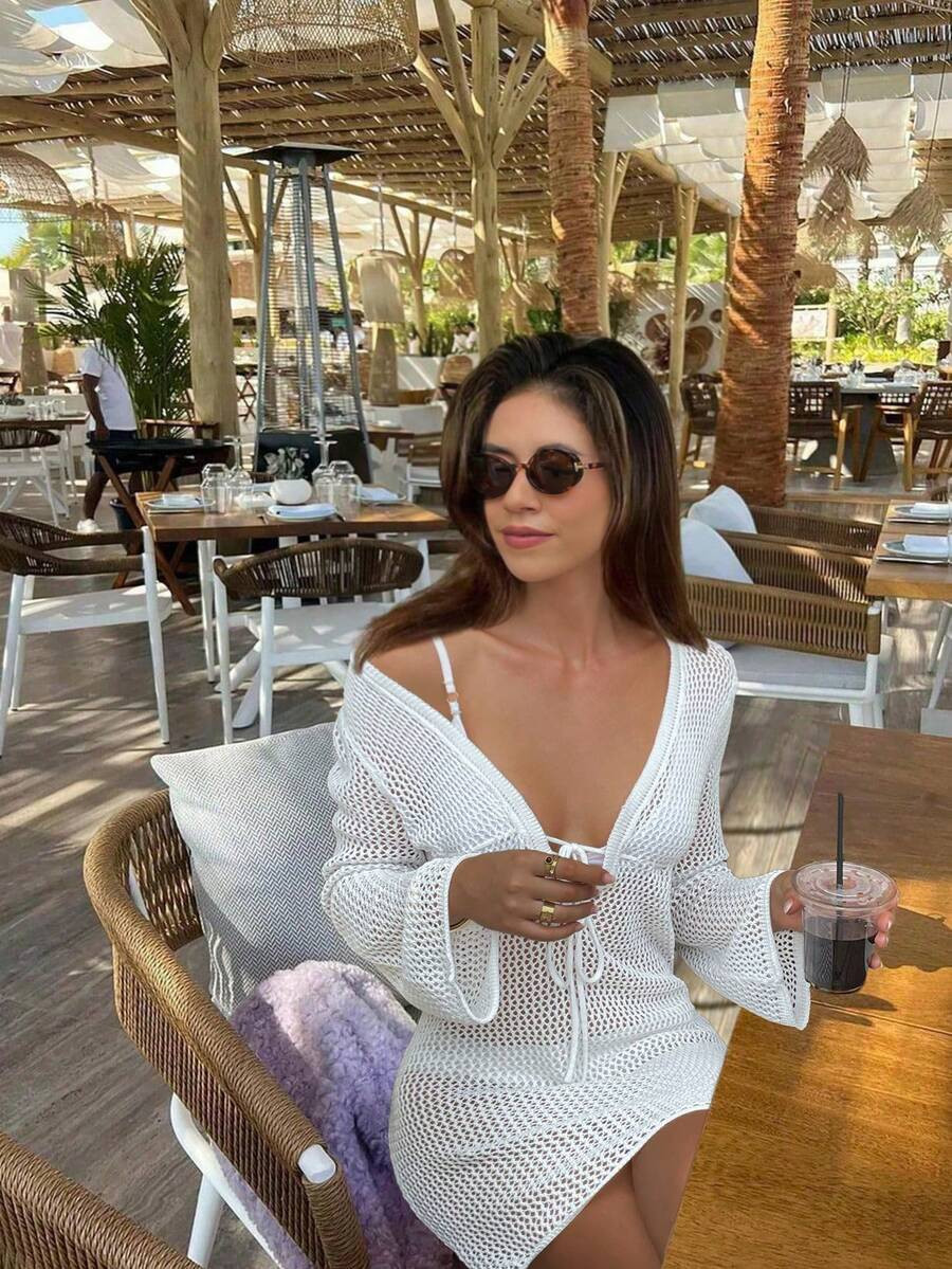 FOR BEAUTY Spring/Summer New Beach Cover-Up, Women Solid Color Jacket, Minimalist Elegant, Vacati... | SHEIN