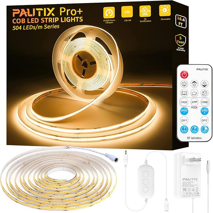 PAUTIX COB LED Strip Light 2700K,16.4ft Dimmable 2520LEDs DC24V Warm White LED Strip Lights,High ... | Amazon (US)