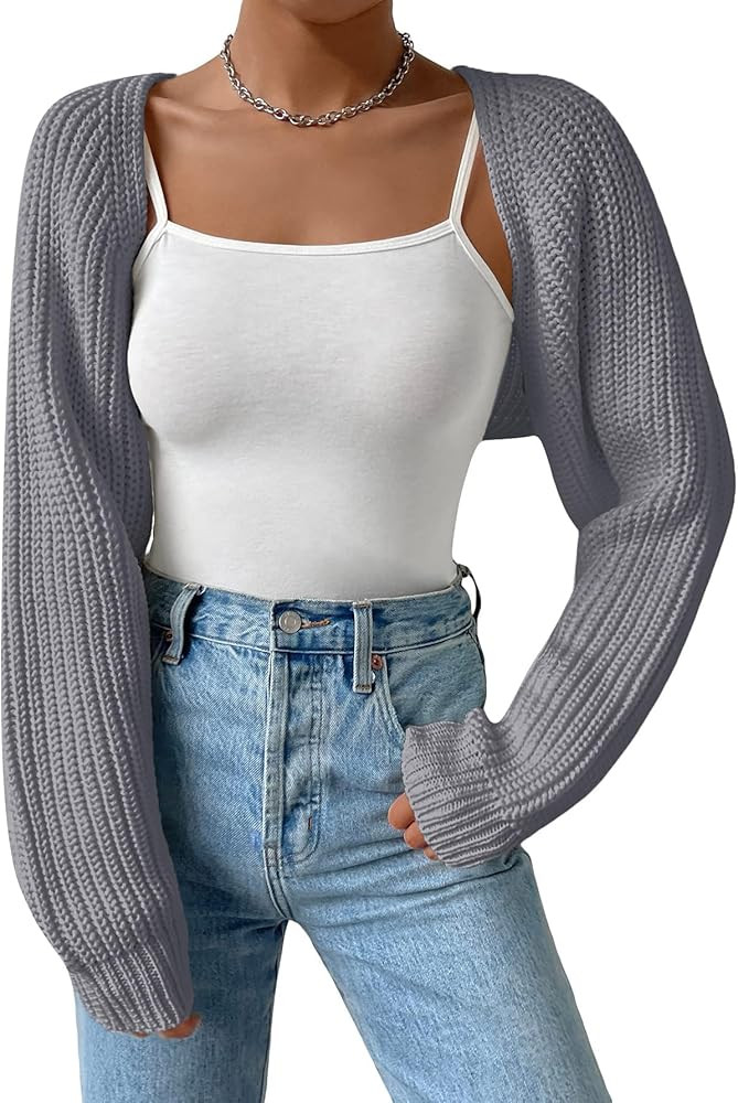 QWINEER Women's Bolero Shrug Sweater Croped Cardigan Sweater Open Front Knit | Amazon (US)