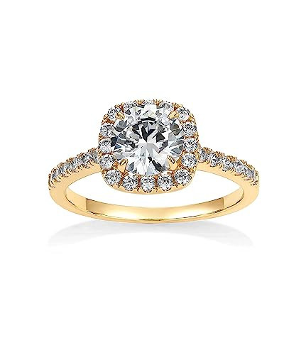 PAVOI 14K Gold Plated Square Halo Engagement Rings | Premium Cubic Zirconia Promise Eternity Ring for Women | Wedding Bands (Yellow Gold, 7) | Amazon (US)