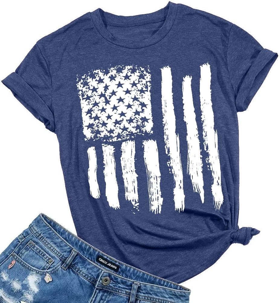 LUKYCILD American Flag Shirt Women Short Sleeve Casual Graphic T-Shirt Star Stripes USA Tee Tops | Amazon (US)
