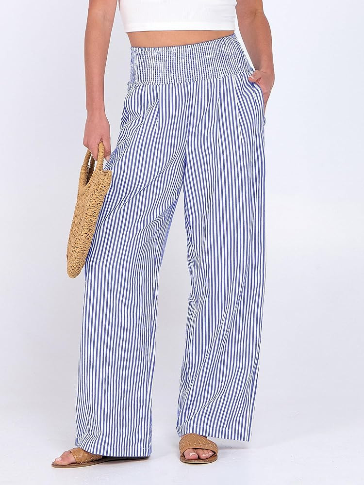 ANRABESS Womens Striped Gingham Palazzo Pants | Amazon (US)