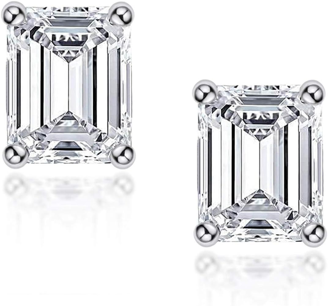 AINUOSHI Cubic Zirconia Stud Earrings for Women and Men, Emerald / Princess / Round Cut, Platinum... | Amazon (US)