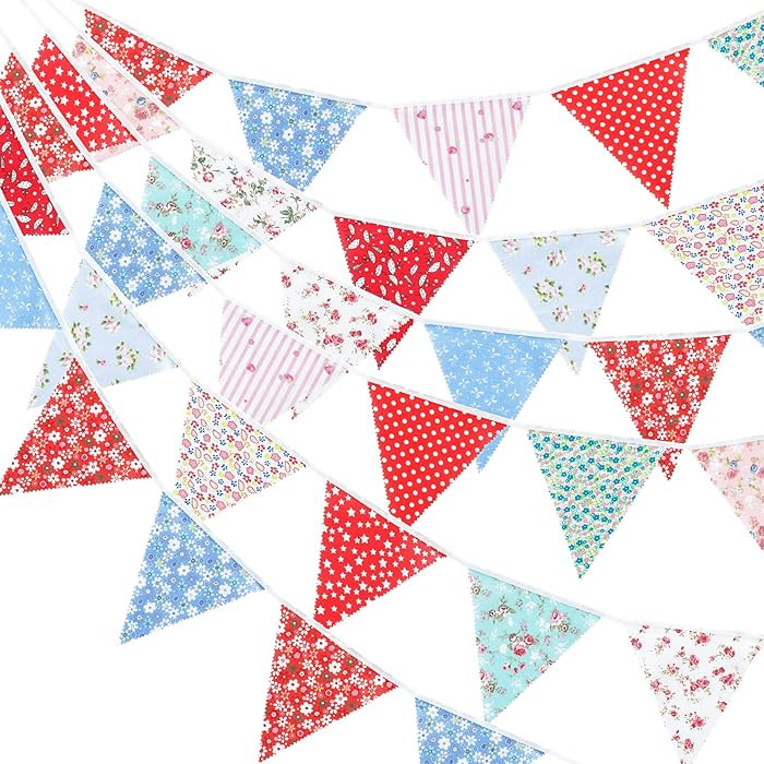 jijAcraft 39Ft Triangle Bunting Banner, 42Pcs Tea Floral Party Bunting Cotton Fabric Flags Pennan... | Amazon (US)