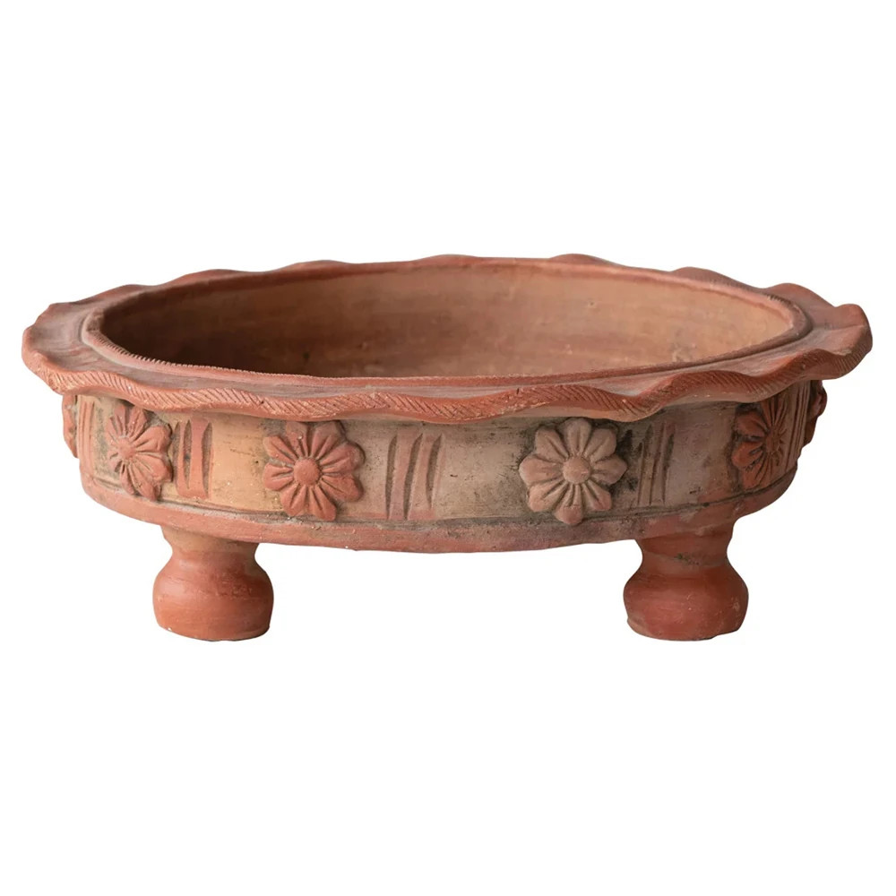 Perina French Country Terracotta Floral Footed Decorative Bowl | Kathy Kuo Home
